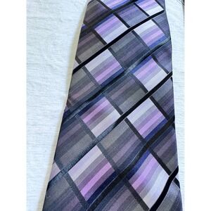 Croft‎ & Barrow Mens Silk Blend Geometric Plaid Necktie Purple Grey Black Tie